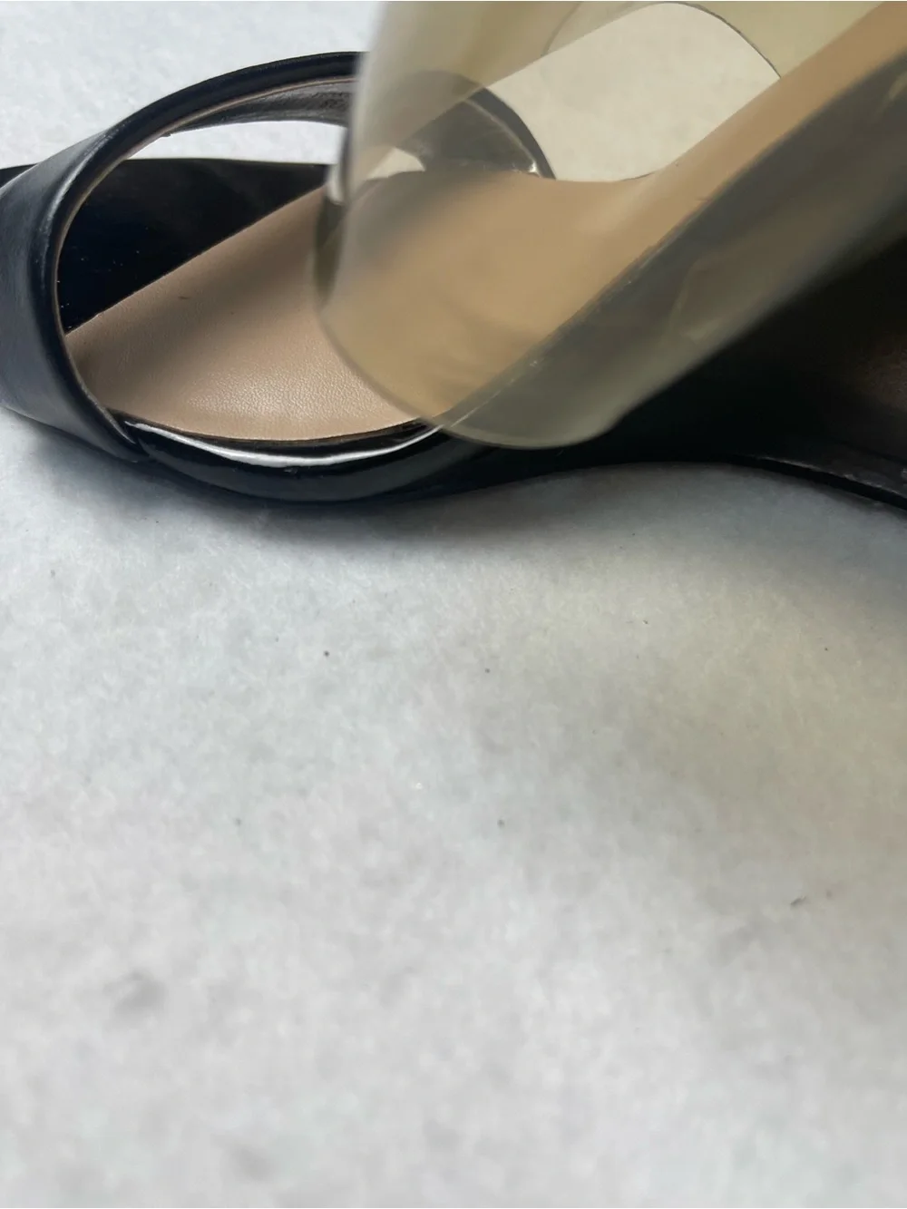 Mix No. 6 Black Patent and Smoky PVC Clear Wedge Sandals